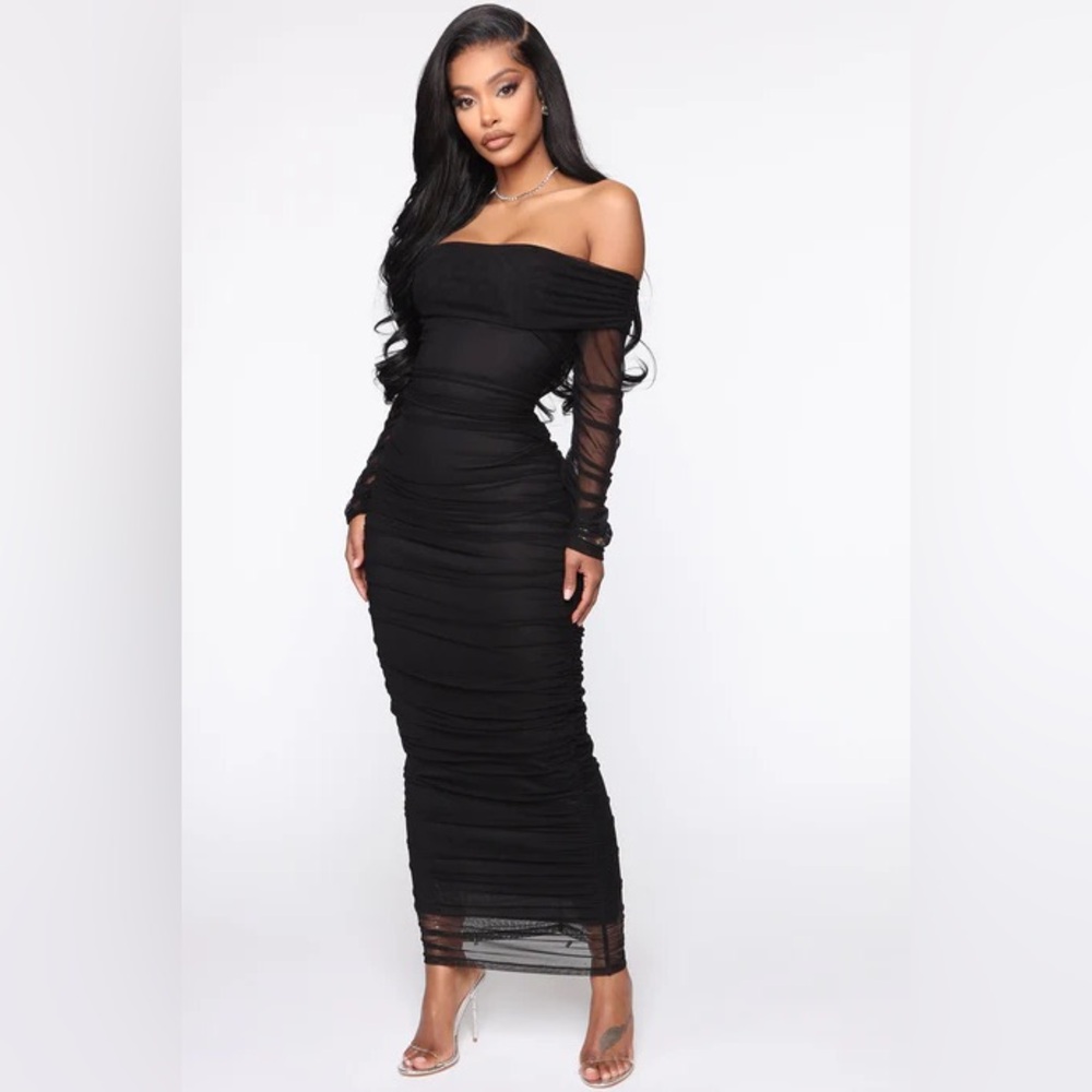 Fashion Nova Black Ruched Dress